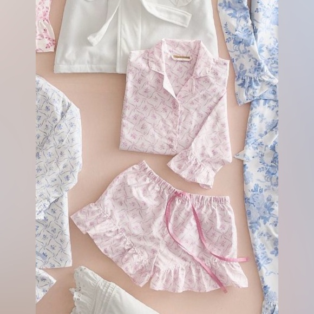 LoveShackFancy Floral Trellis Sateen Pajama Set NWOT XS
